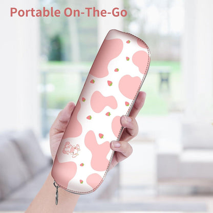 PU Federmäppchen Etui Leder groß Stiftetasche Kosmetik-Organizer Strawberry Cow