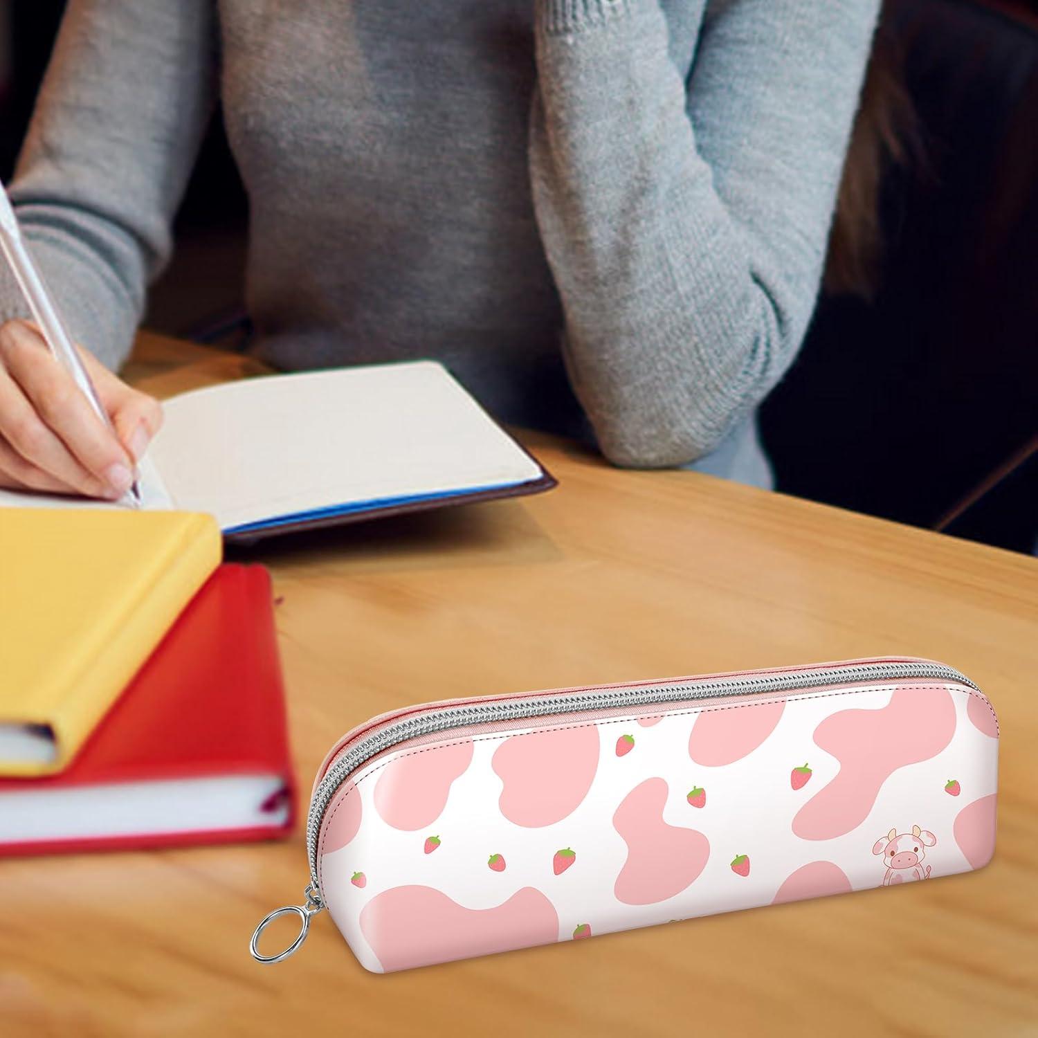 PU Federmäppchen Etui Leder groß Stiftetasche Kosmetik-Organizer Strawberry Cow