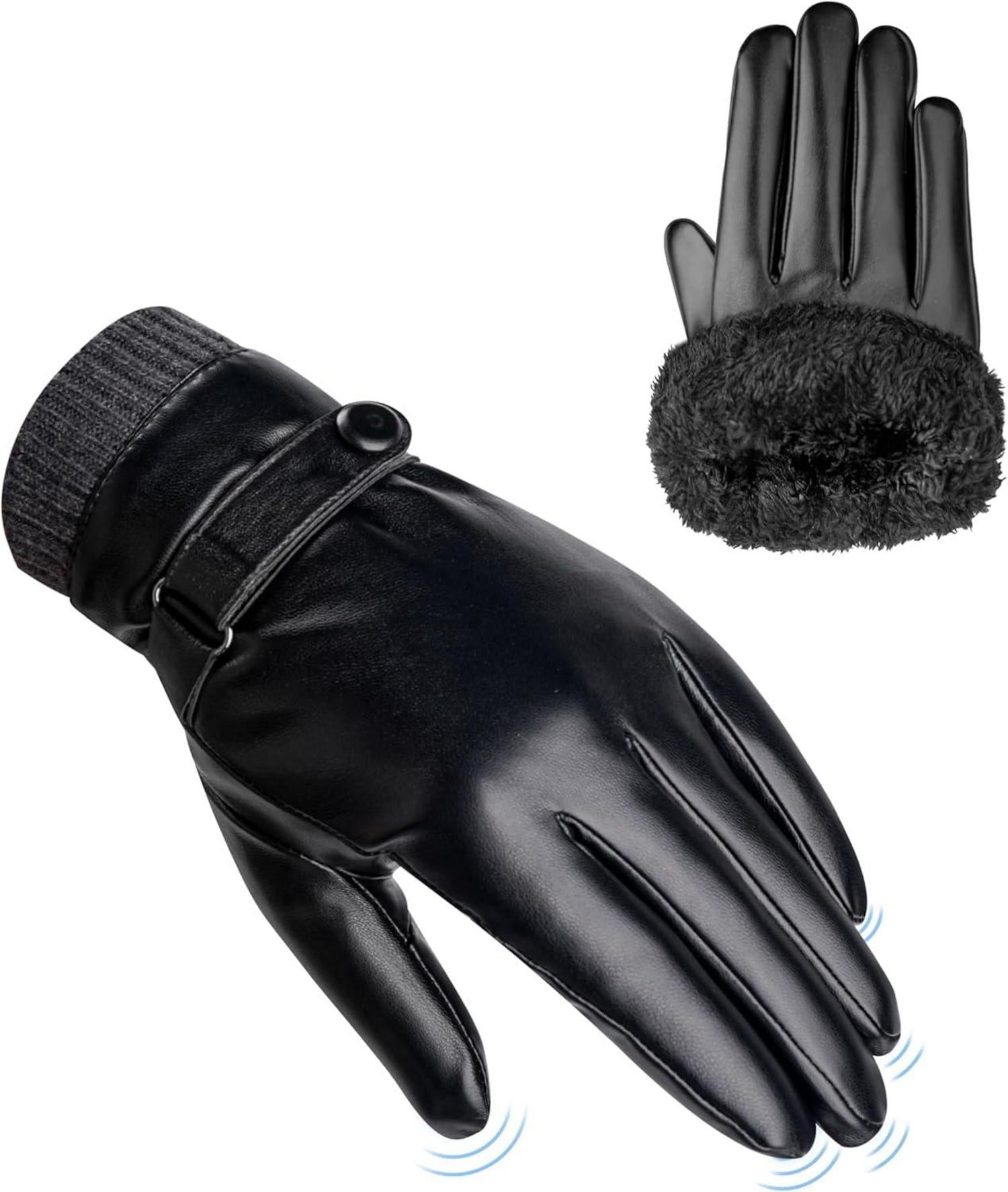 Winterhandschuhe Herren PU-Leder Touchscreen Wasserdicht Warm