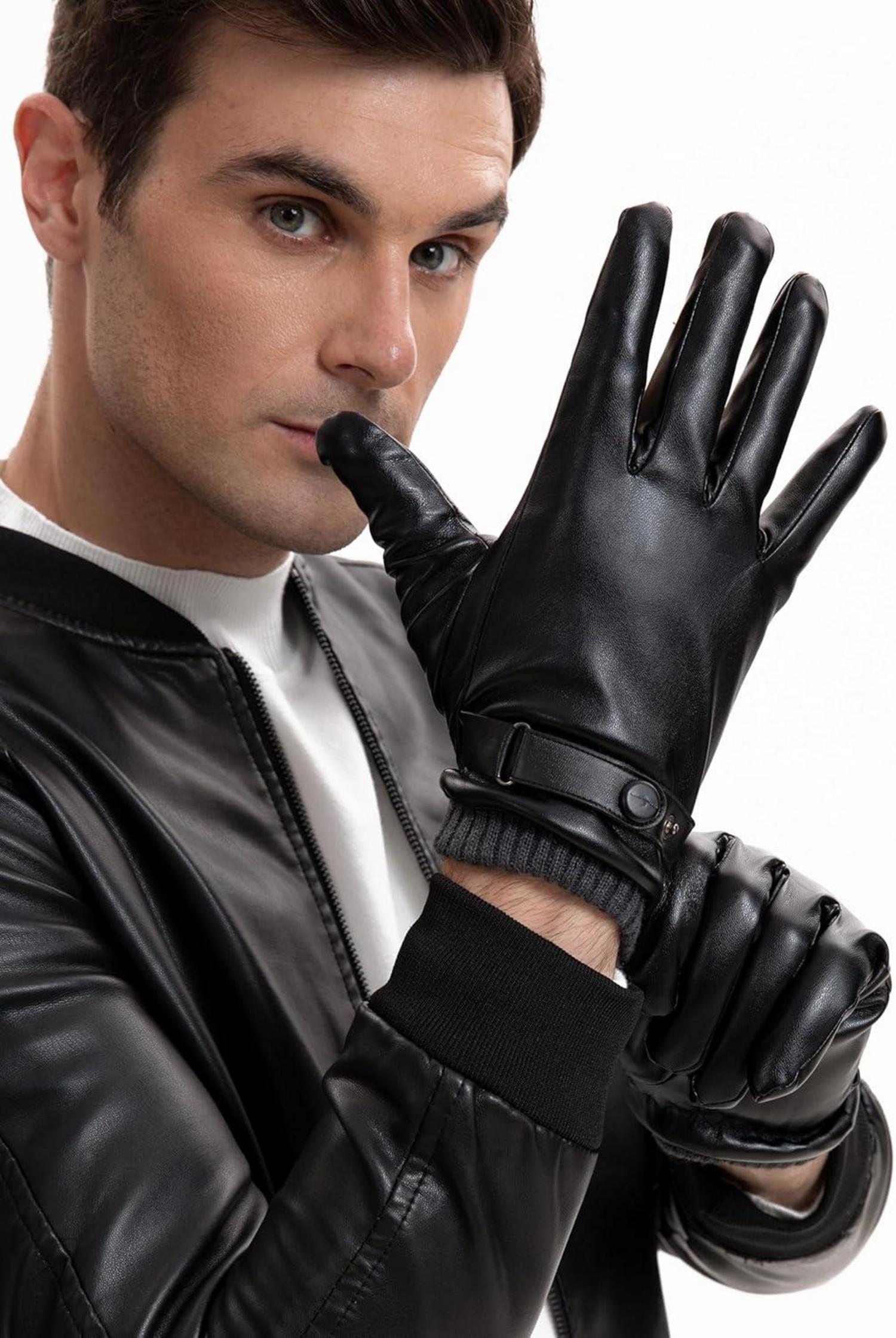 Herren Winterhandschuhe PU-Leder Thermo Touchscreen