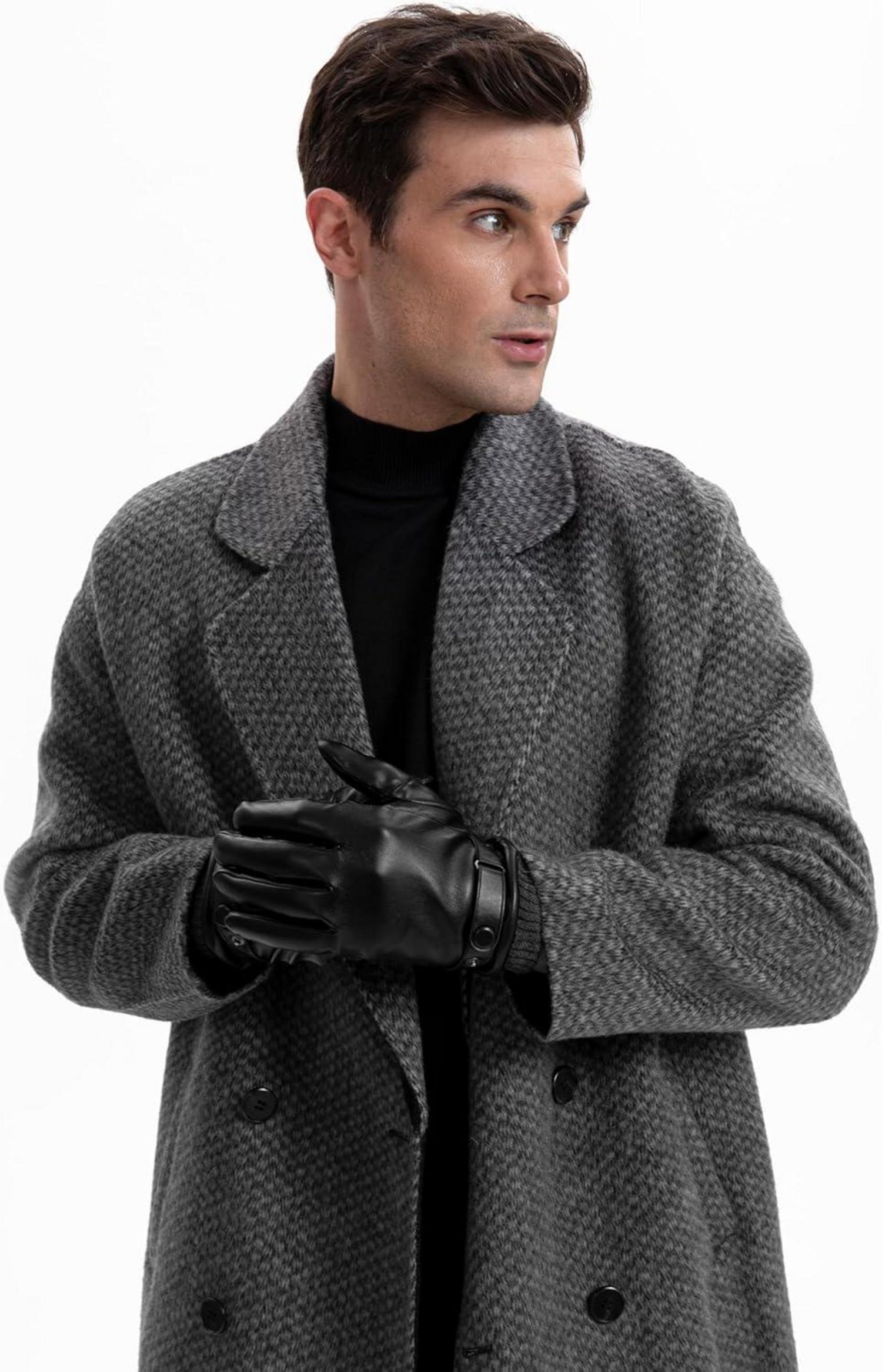 Winterhandschuhe Herren PU-Leder Touchscreen Wasserdicht Warm