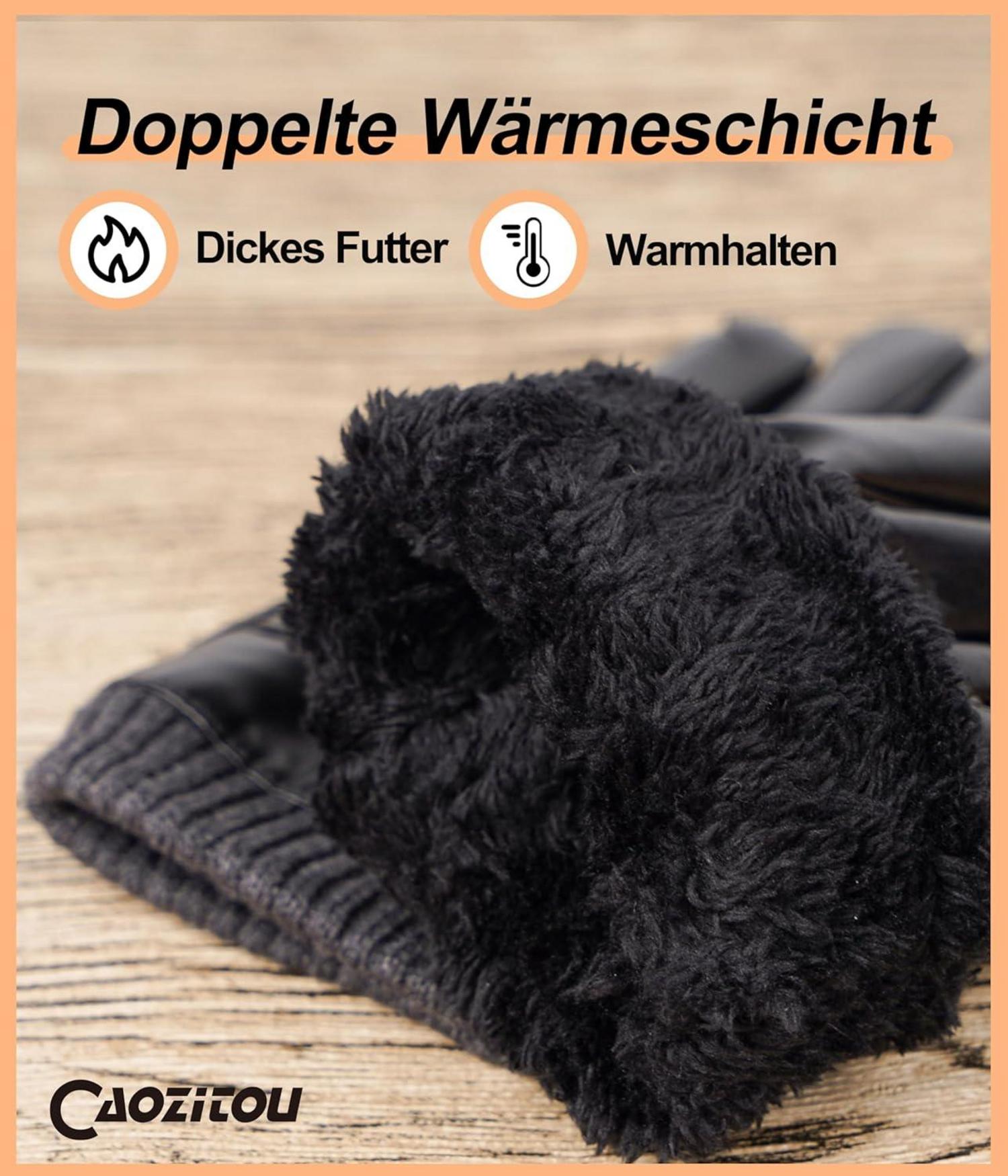 Herren Winterhandschuhe PU-Leder Thermo Wasserdicht Touchscreen