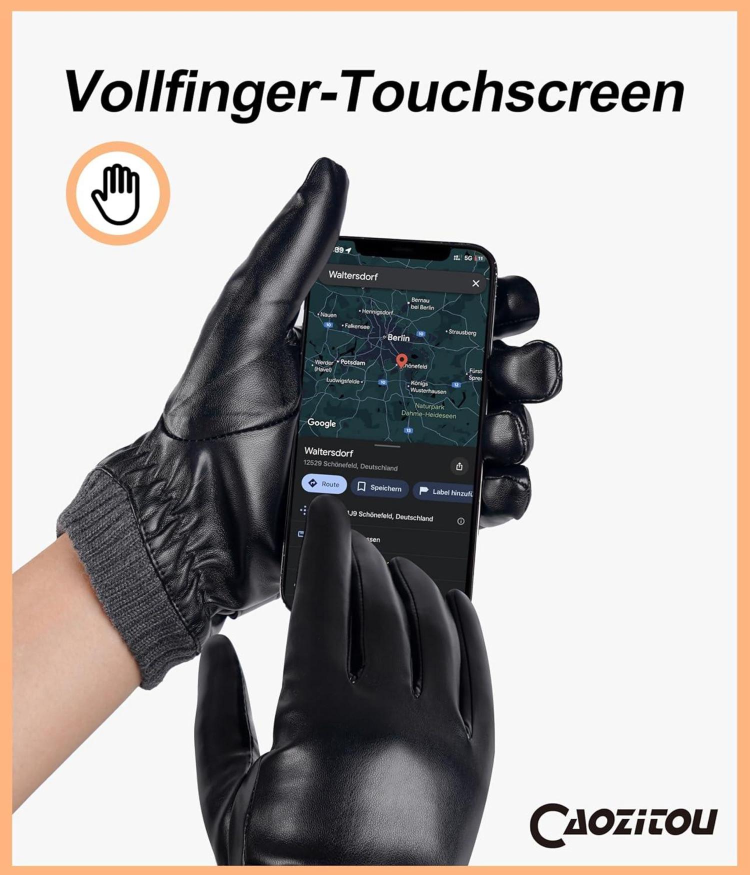 Herren Winterhandschuhe PU-Leder Thermo Warm Winddicht Touchscreen