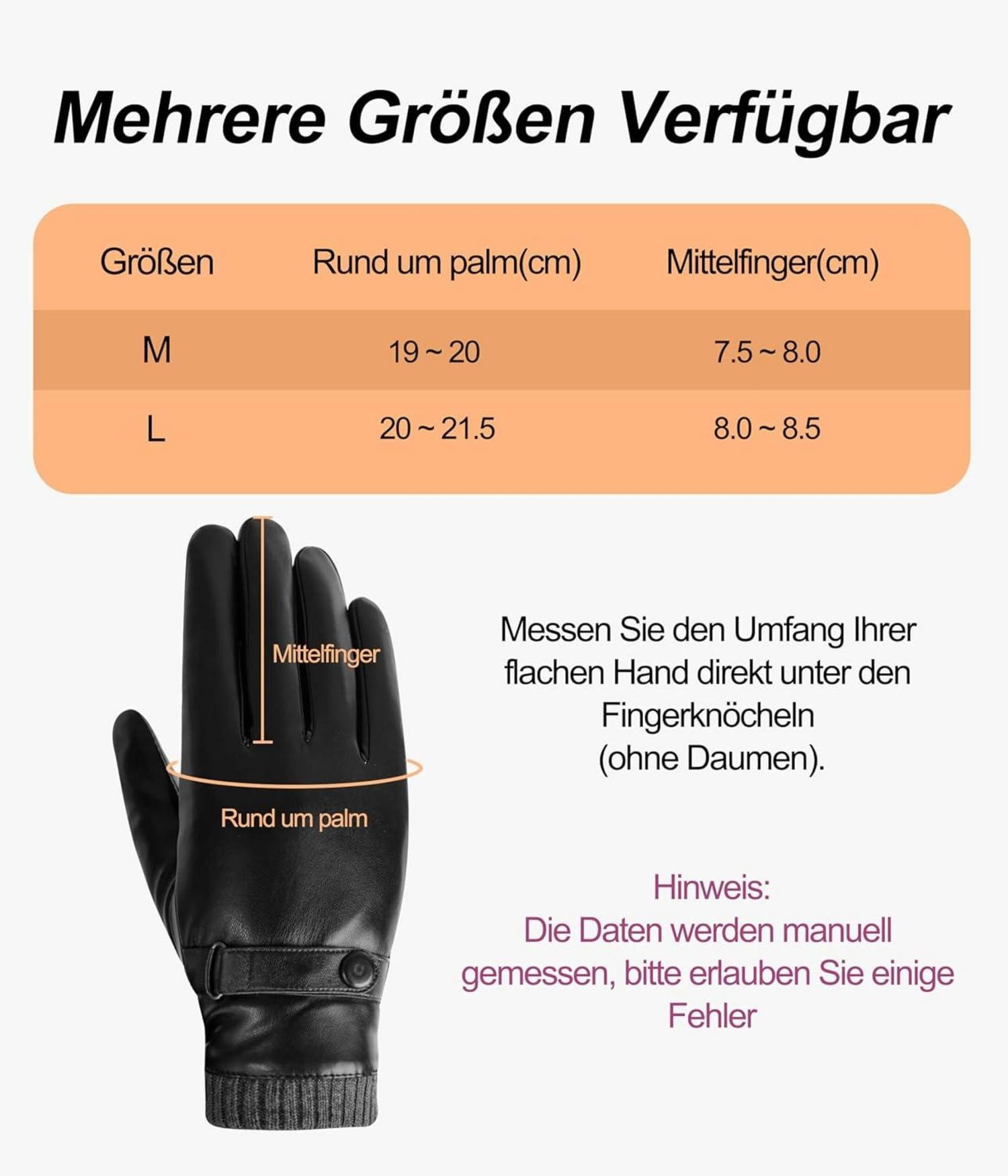 Herren Winterhandschuhe PU-Leder Thermo Touchscreen Winddicht Warm