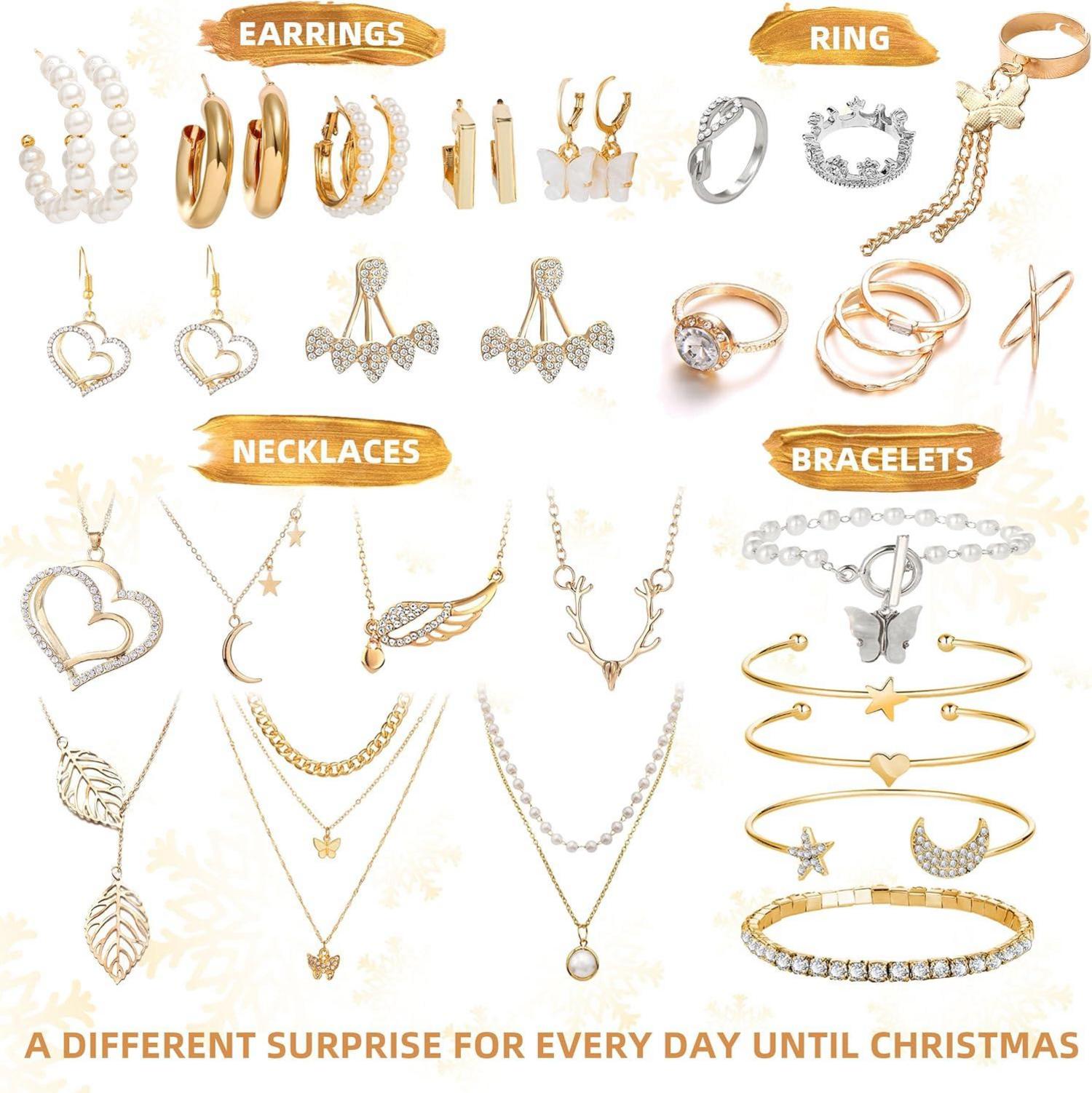 Schmuck Adventskalender Damen Weihnachten Armband Halskette Ring