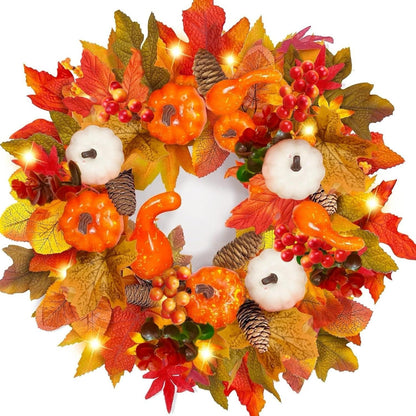 45cm Künstlicher Herbstkranz mit Ahornblättern und Kürbis