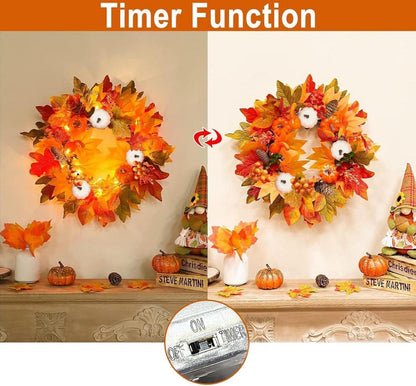 Künstlicher Herbstkranz Ahornblatt Kürbis Bunte Beeren 45cm