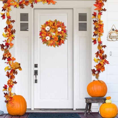 Künstlicher Herbstkranz Kürbisse Ahornblatt Dekoration Halloween Thanksgiving