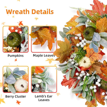 45cm Künstlicher Herbstkranz mit Ahornblättern für Halloween