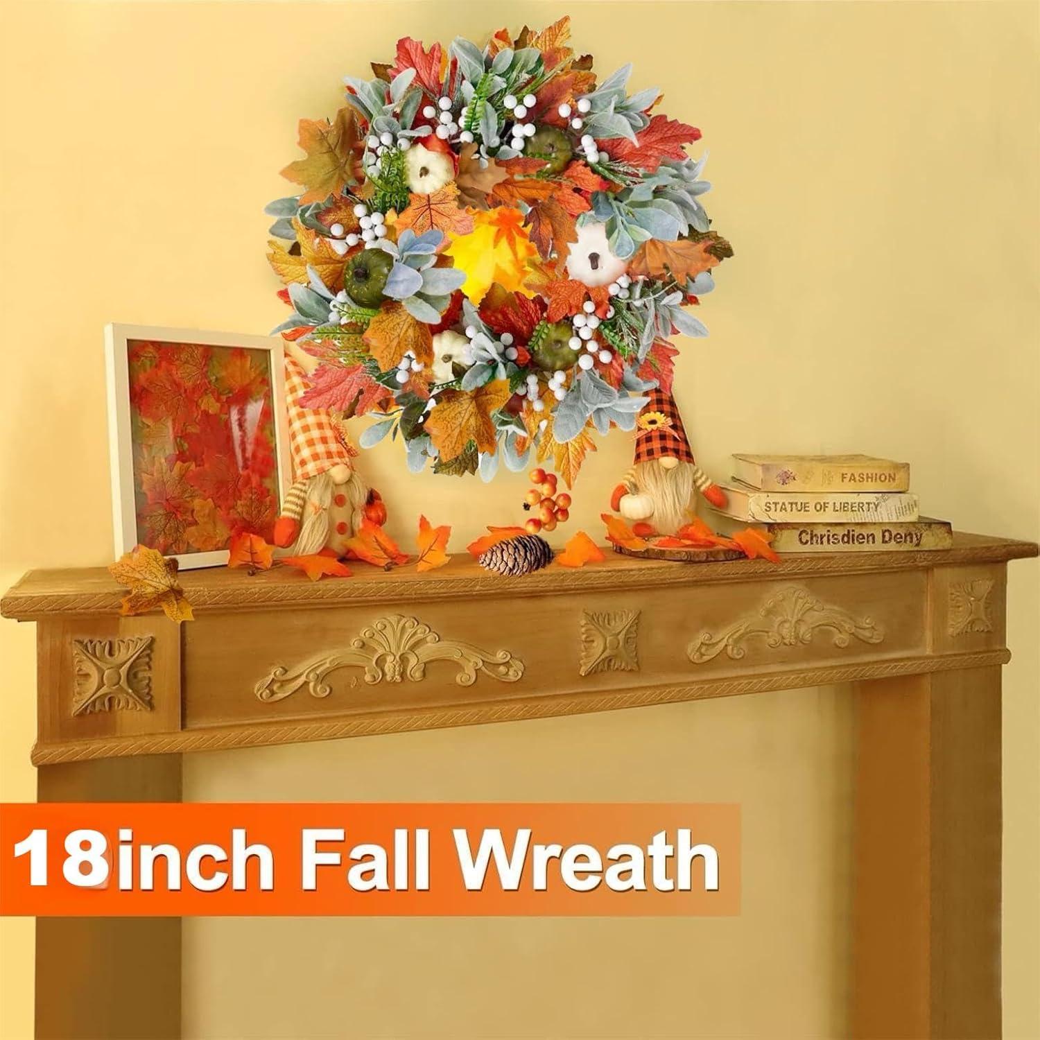 Künstlicher Herbstkranz 45cm Ahornblatt Kürbis Beeren Halloween Thanksgiving Weihnachten