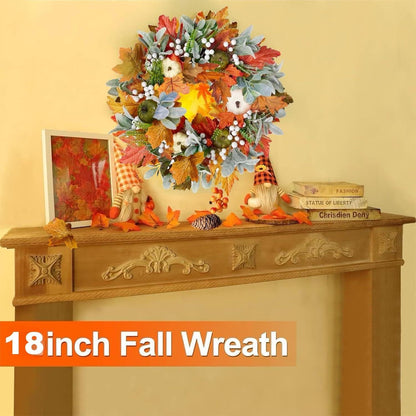 Künstlicher Herbstkranz 45cm Ahornblatt Kürbis Beeren Halloween Thanksgiving Weihnachten