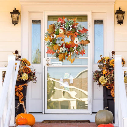 Künstlicher Herbstkranz 45cm Ahornblatt Kürbis Beeren Orange