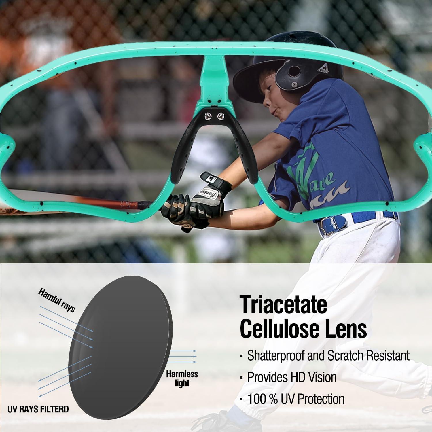 Kinder Sonnenbrille Baseball TR90 Rahmen UV400 Blau Mädchen Jungen Sport