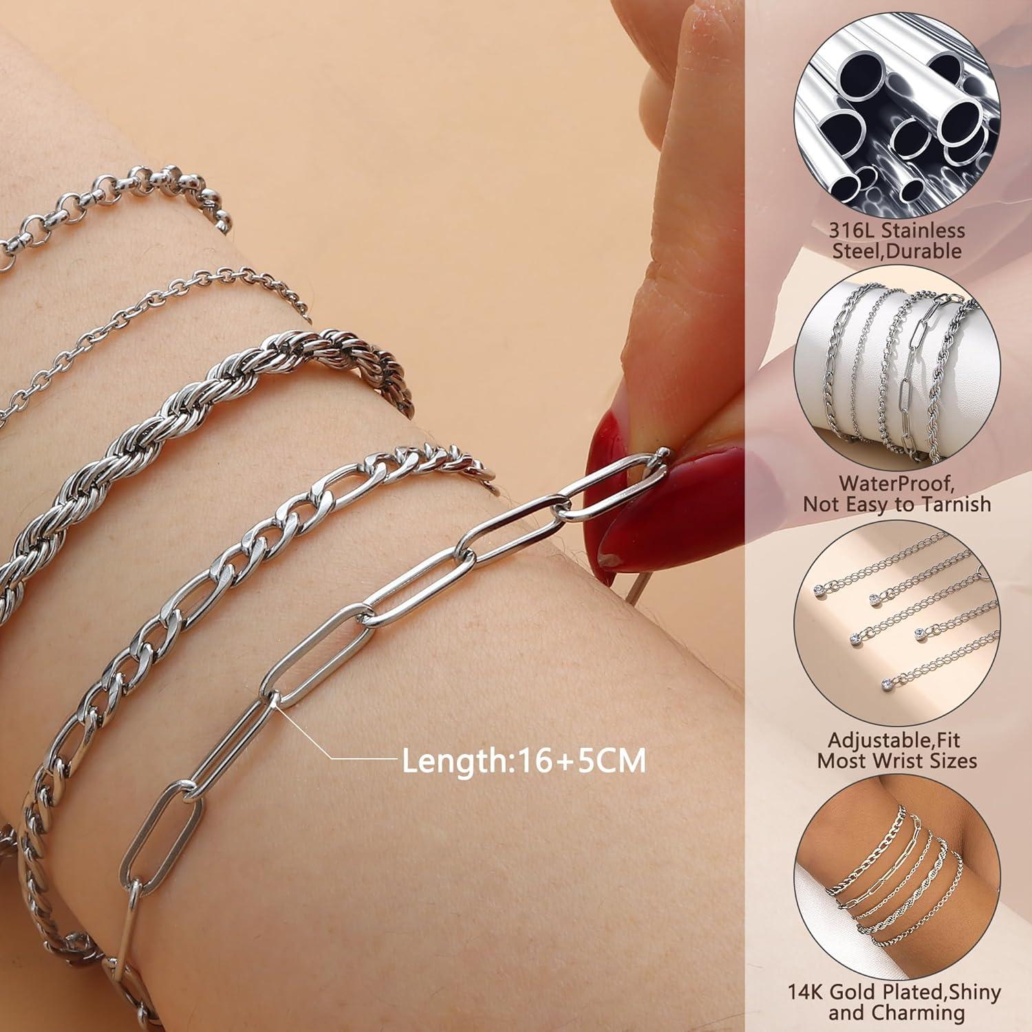 Armband Damen Gold 14 Karat Vergoldet Figaro Perlen Ketten