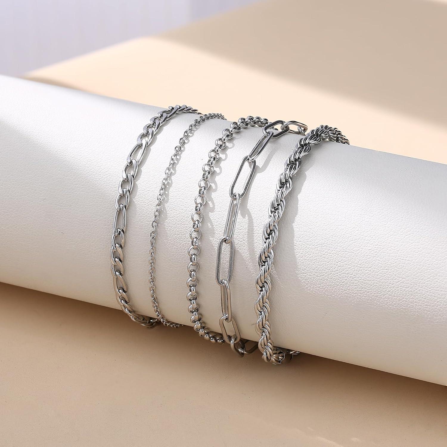 Armband Damen Gold 14 Karat Vergoldet Stapelarmbänder Edelstahl Figaro