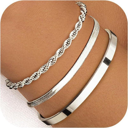 Stapelarmband Damen Gold 14 Karat Vergoldet Edelstahl Perlen Ketten