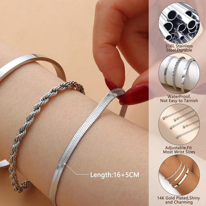 Stapelarmband Damen Gold 14 Karat Vergoldet Edelstahl Perlen Ketten