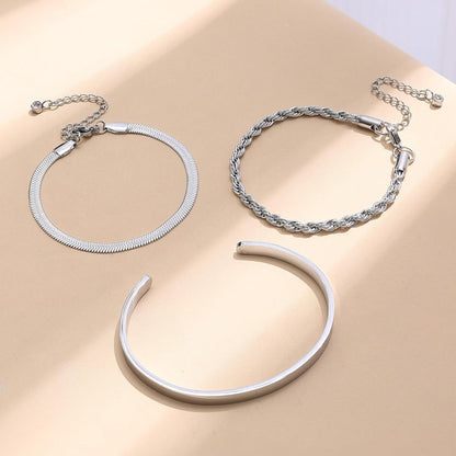 Finrezio Damen Armband Set Gold 14 Karat Edelstahl 3-5 Stück Verstellbar Silber