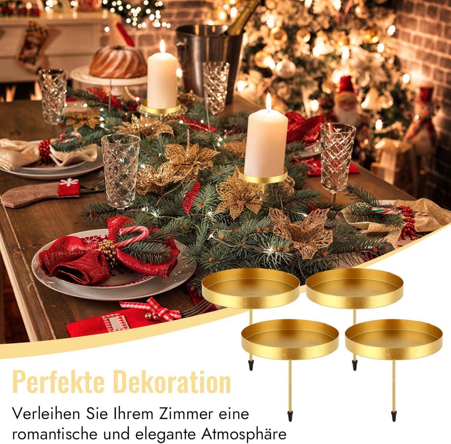 6er Set Kerzenhalter Adventskranz Metall Schwarz Gold Elegante Partydekoration