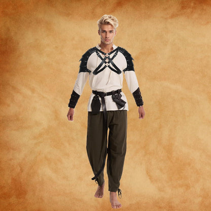 Mittelalter Herren Kostüm Set Viking Ritter Halloween Karneval Braun