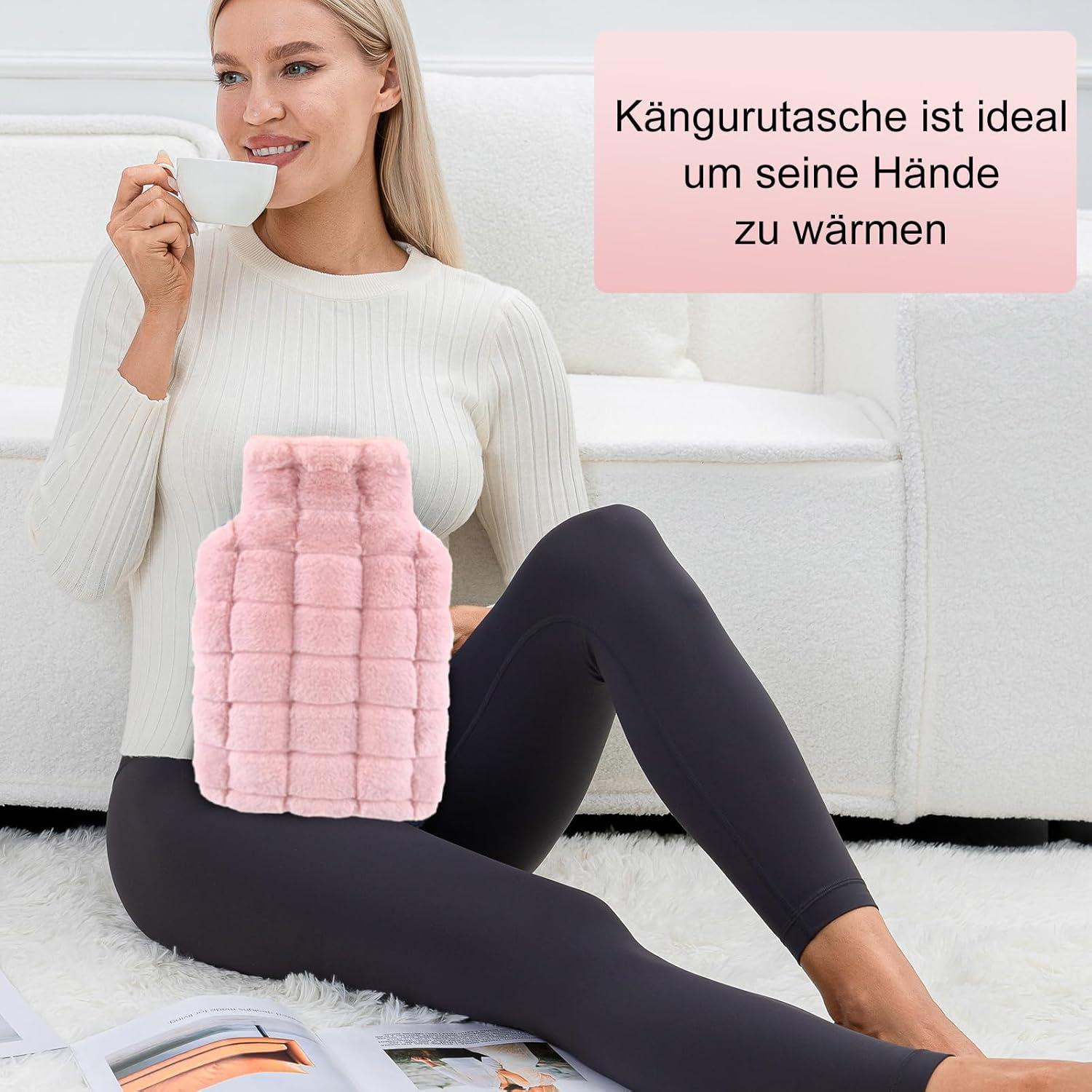 Wärmflasche mit Bezug Naturkautschuk Gummi Handwärmer Fellbezug 2L