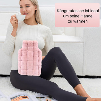 Wärmflasche mit Bezug Naturkautschuk Gummi Handwärmer Fellbezug 2L
