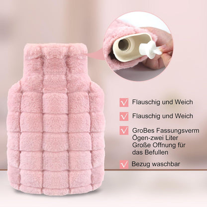 Wärmflasche 2L Naturkautschuk Fellbezug Handwärmer Pink EU-Design-Patent