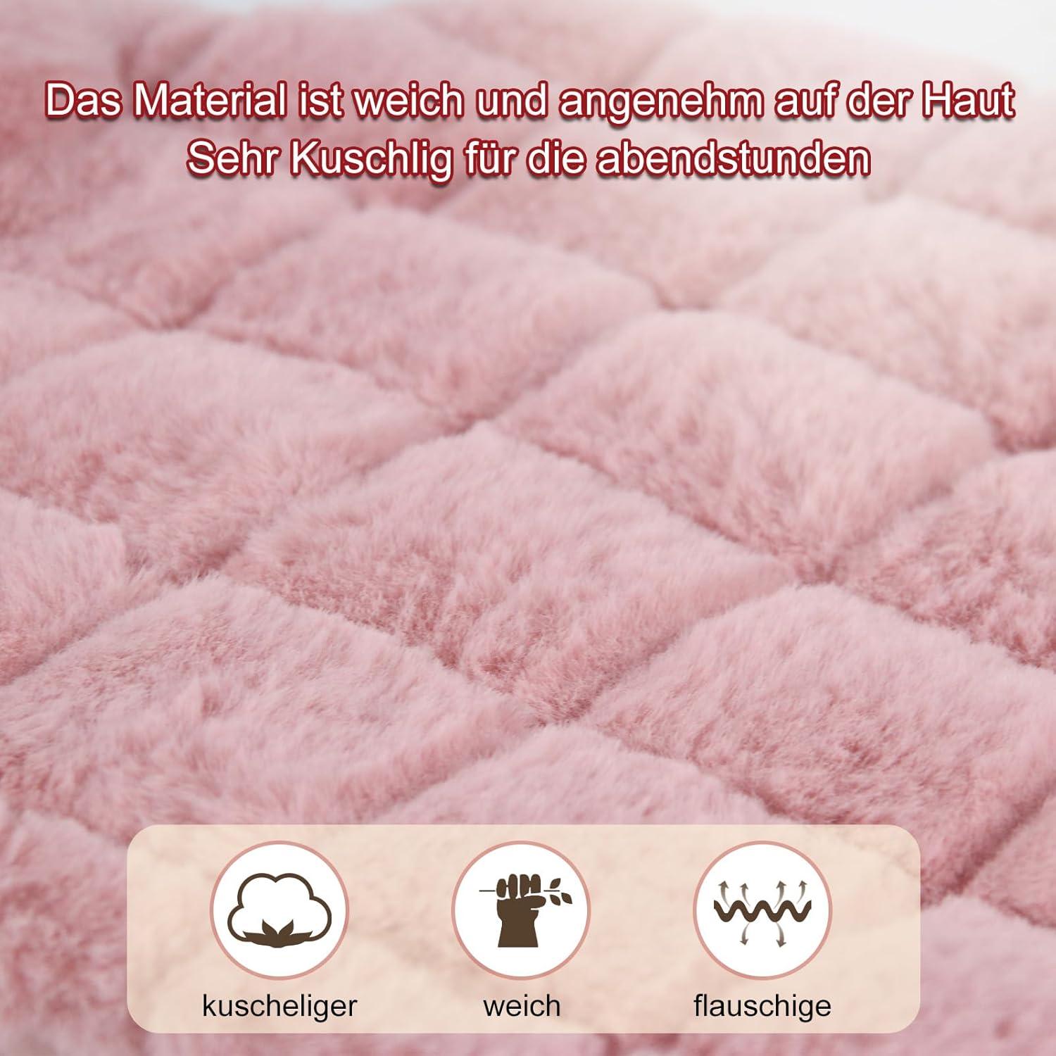 Wärmflasche 2L Naturkautschuk mit Fellbezug, Handwärmer, Pink