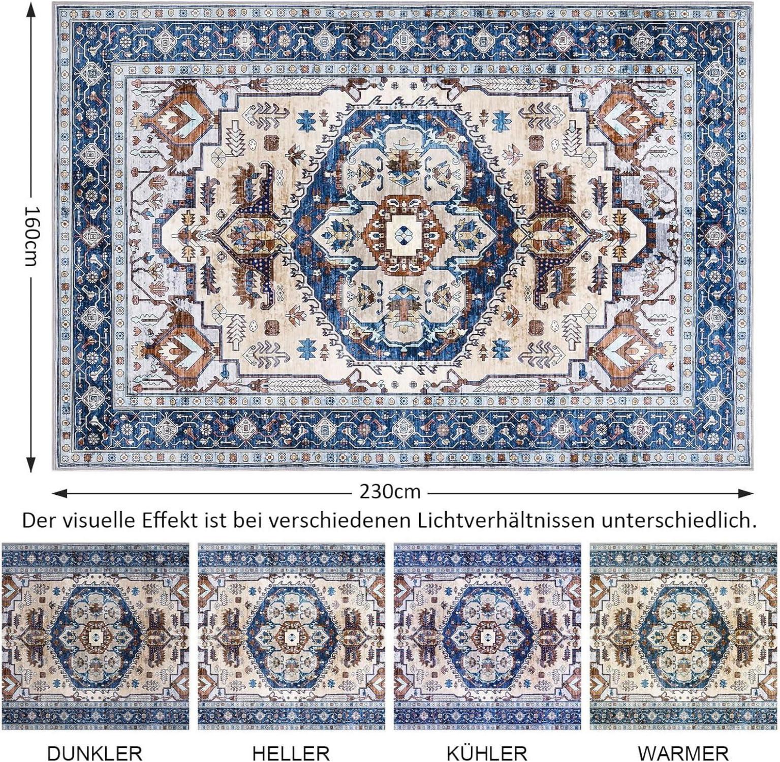 Großer Vintage Blauer Oriental Teppich 160x230cm Rutschfest