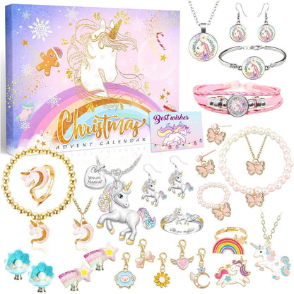 Adventskalender Mädchen 2024 Einhorn Schmuck 24 Tage