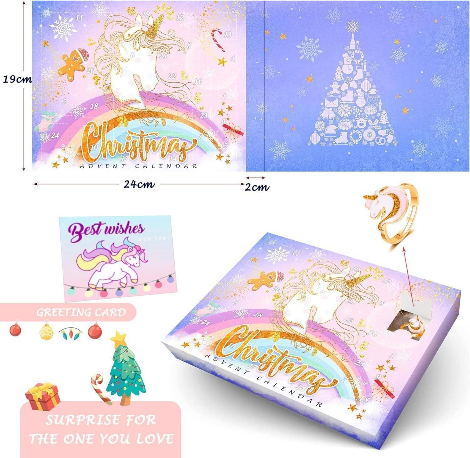 Adventskalender Mädchen 2024 Einhorn Schmuck 24 Tage