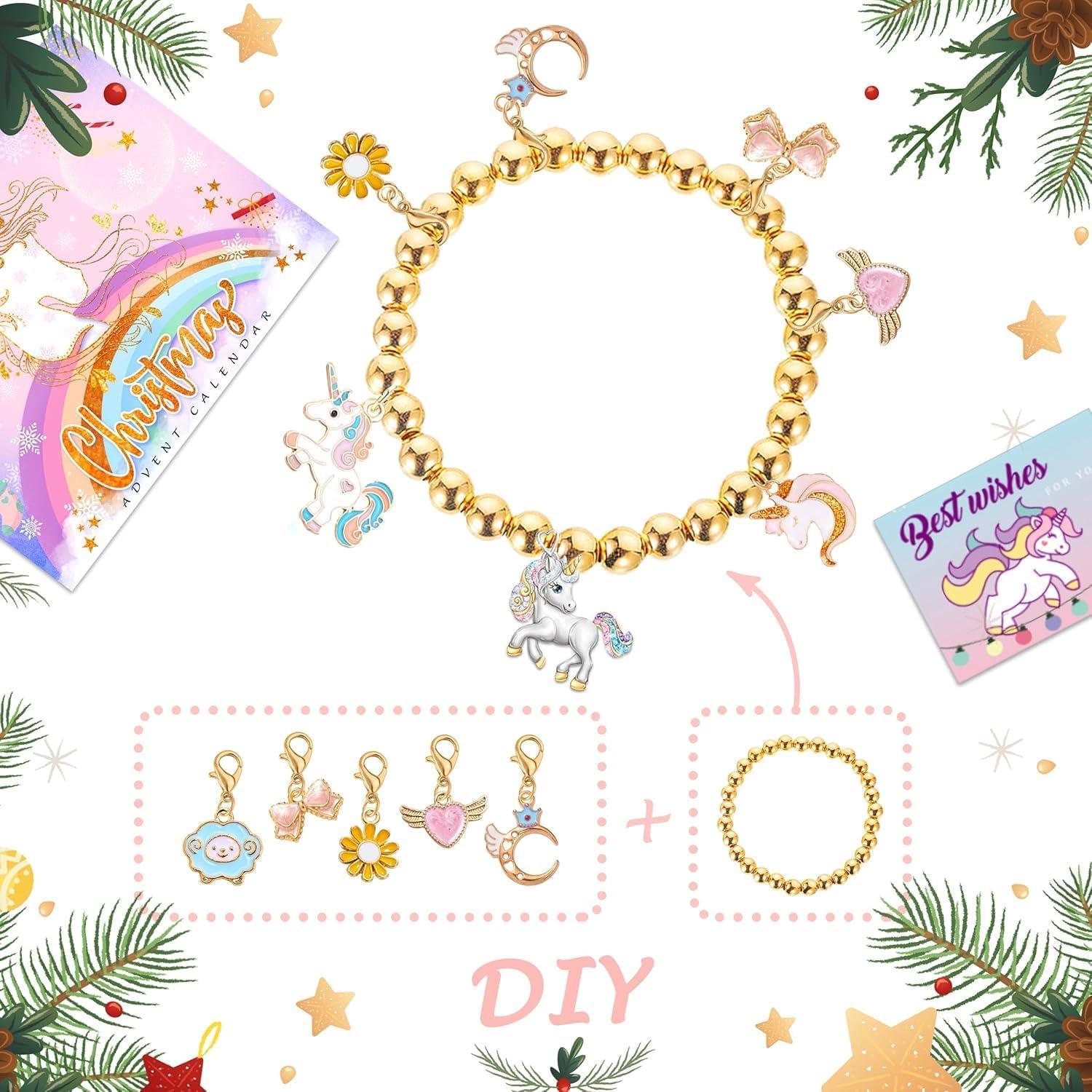 Adventskalender Mädchen 2024 Einhorn Schmuck Weihnachts Countdown 24 Tage Geschenk