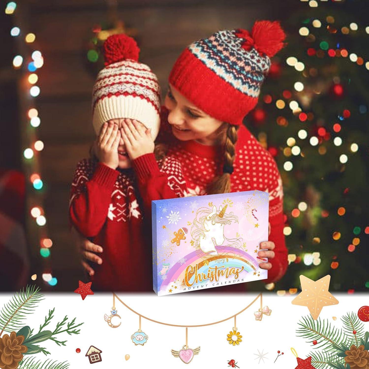 Adventskalender Mädchen 2024 Einhorn Schmuck Weihnachts Countdown