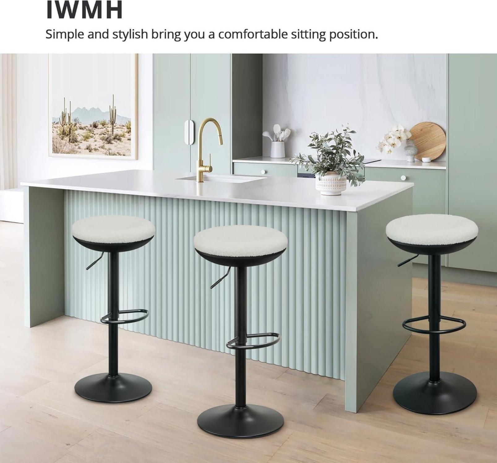IWMH Barhocker 2er Set Weiß höhenverstellbar Küchenhocker mit Rückenlehne