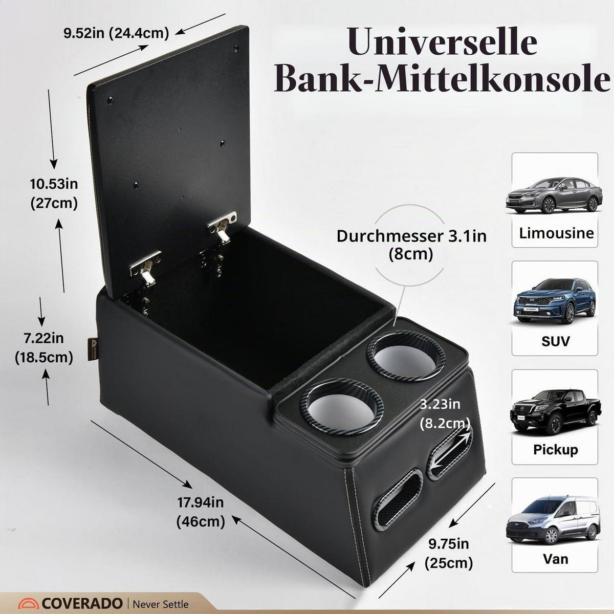 Auto Mittelkonsole Rücksitz Universal mit Armlehne & Stauraum