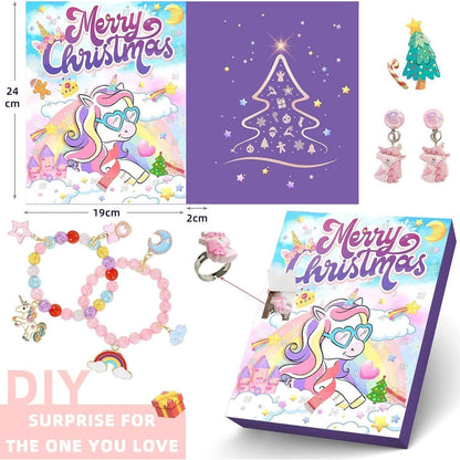 Adventskalender Mädchen 2024 Einhorn Schmuck 24 Tage