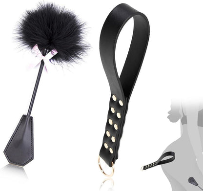 Leder Paddel Peitsche mit Federkitzler BDSM Spielzeug