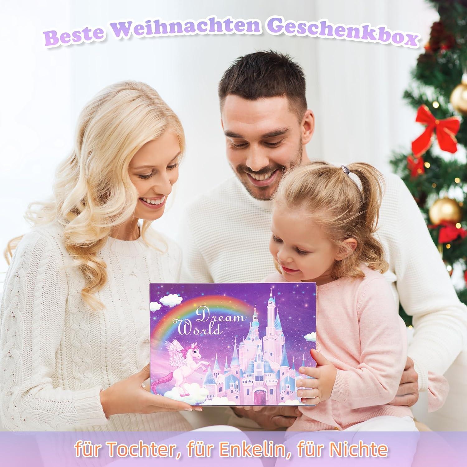 Adventskalender 2024 Mädchen Haarschmuck Armbänder Geldbörse 24 Tage