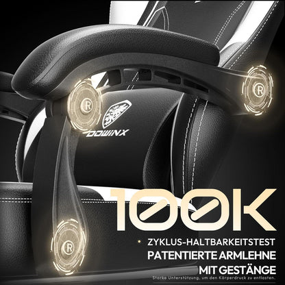 Dowinx Gaming Stuhl Racing Gamer PU Leder Weiß mit Rückenlehne 150KG