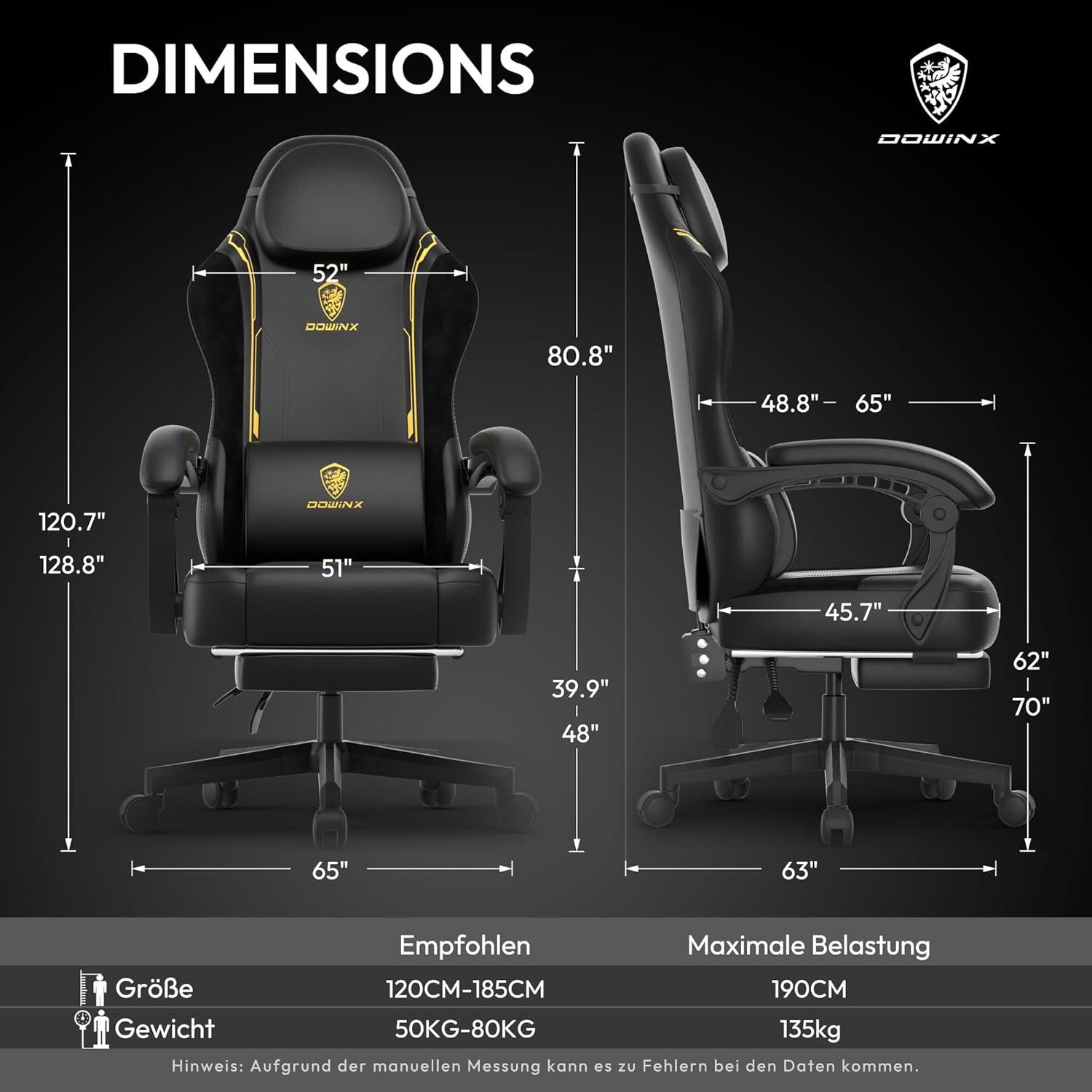 Ergonomischer Gaming Stuhl mit Lendenwirbelstütze und Fußstütze