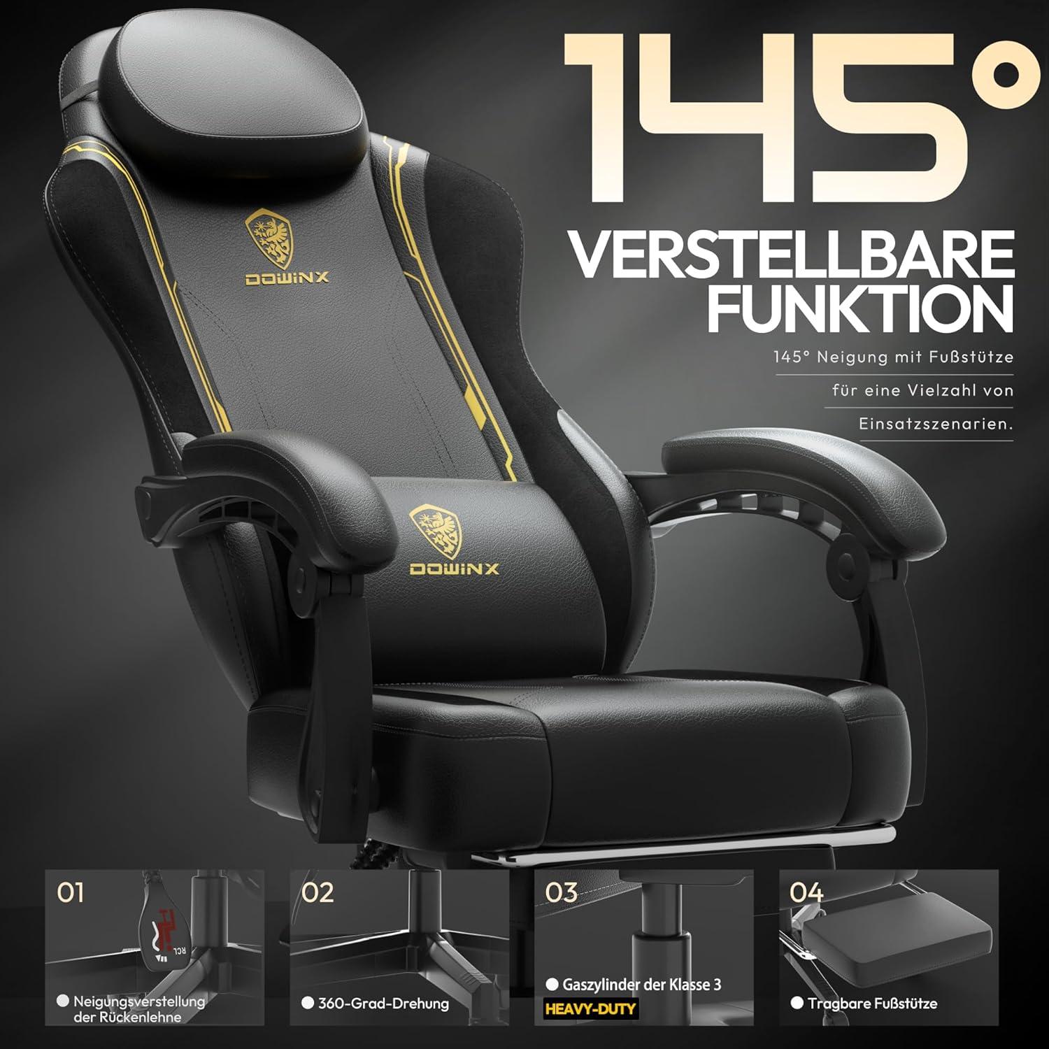 Dowinx Gaming Stuhl Racing Gamer Stuhl Lendenwirbelstütze Rückenlehne Gelb