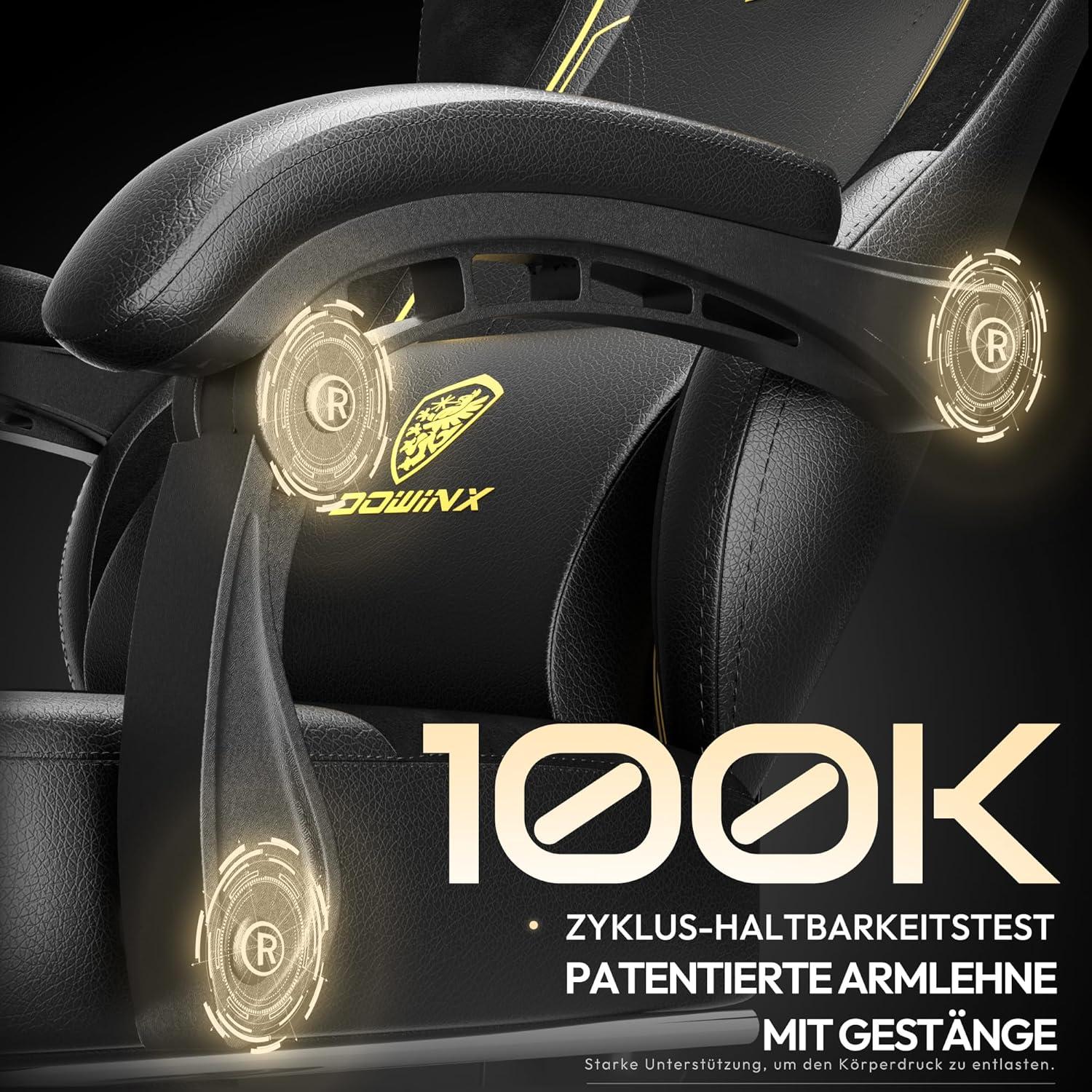 Dowinx Gaming Stuhl Racing Gamer Stuhl mit Lendenwirbelstütze Gelb Schwarz