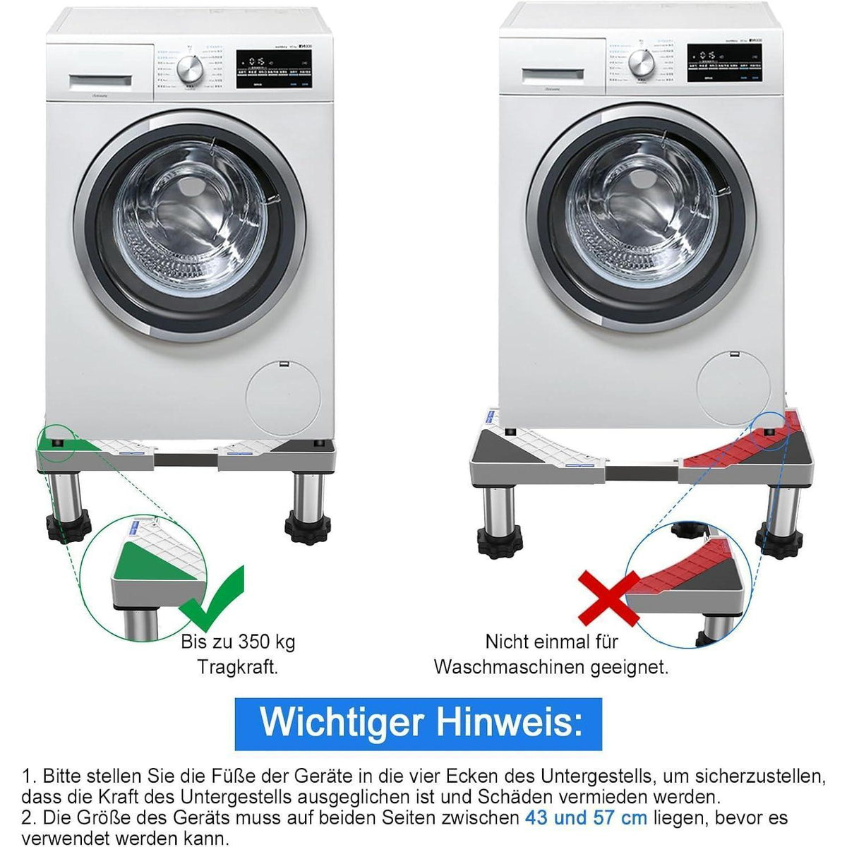Verstellbares Waschmaschinen Podest – Höhe 13-17cm, 350kg