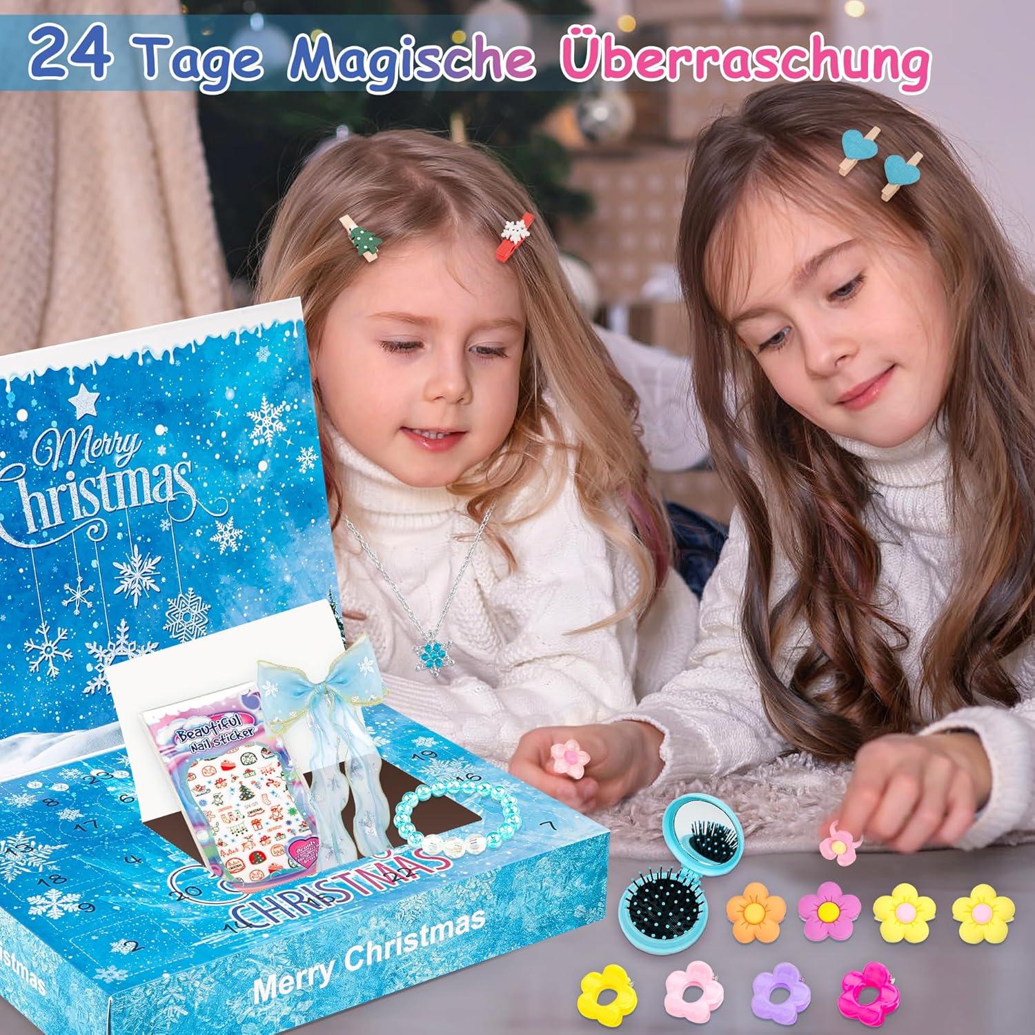 Adventskalender Mädchen 2024 Weihnachts Countdown mit Haarschmuck