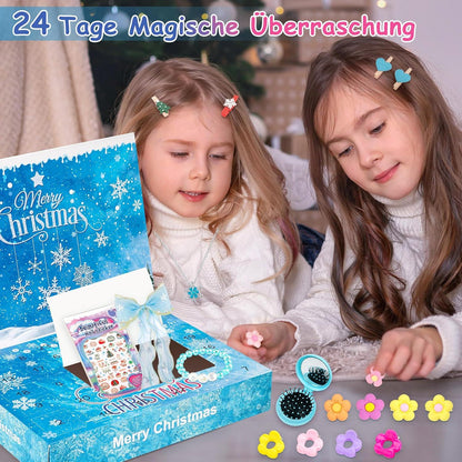 Adventskalender Mädchen 2024 Weihnachts Countdown mit Haarschmuck