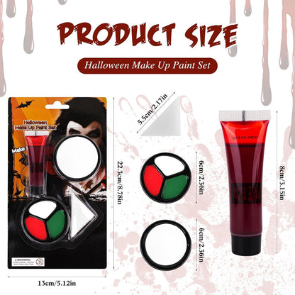 Halloween Spezialeffekt Make-up Set Weiß Grün Rot SFX Schminke Kit Kunstblut