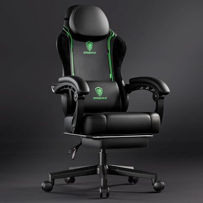 Ergonomischer Gaming Stuhl mit Lendenwirbelstütze und Fußstütze, Grün