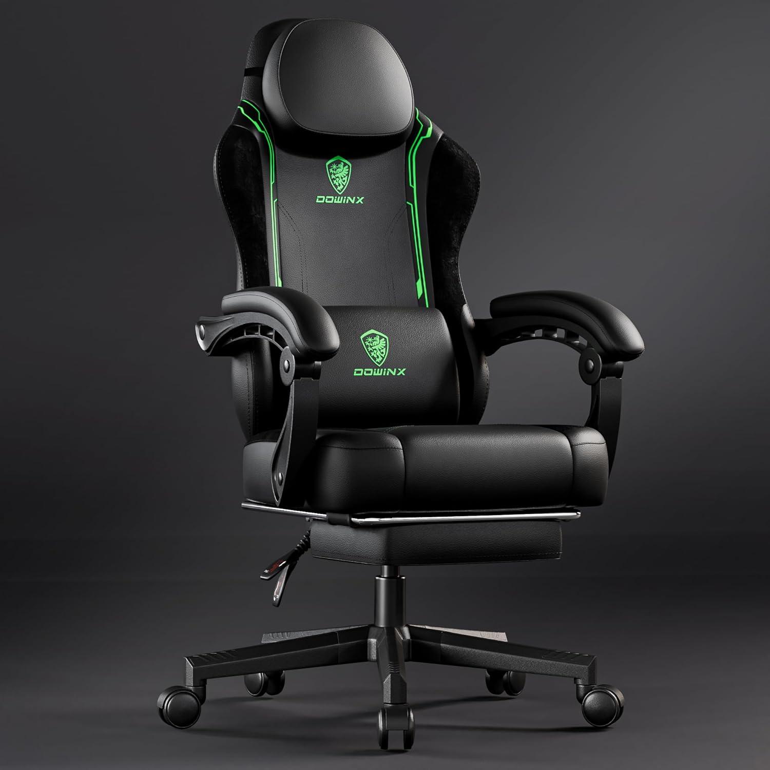 Ergonomischer Gaming Stuhl mit Lendenwirbelstütze und Fußstütze, Grün