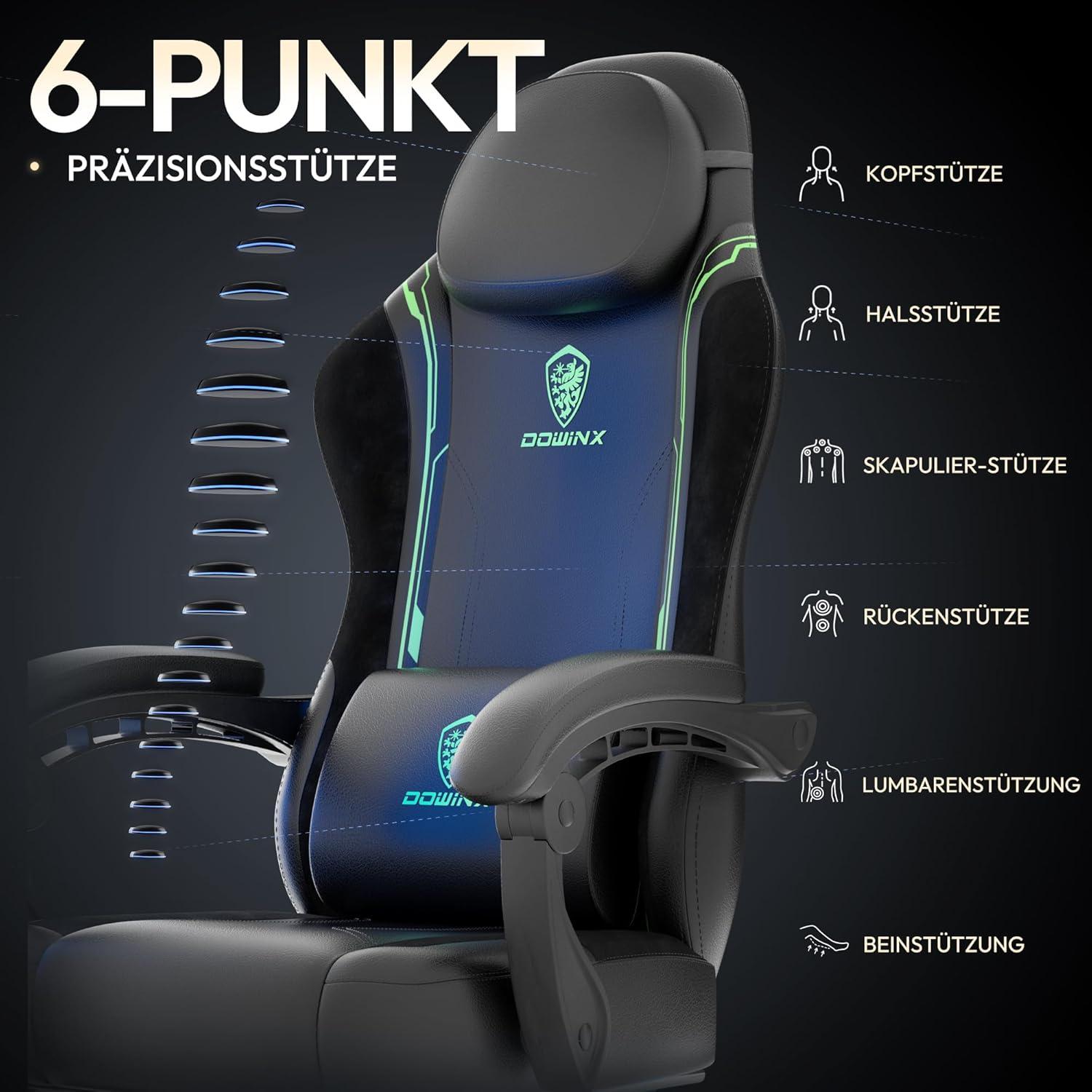 Gaming Stuhl mit Lendenwirbelstütze, ergonomisch, PU