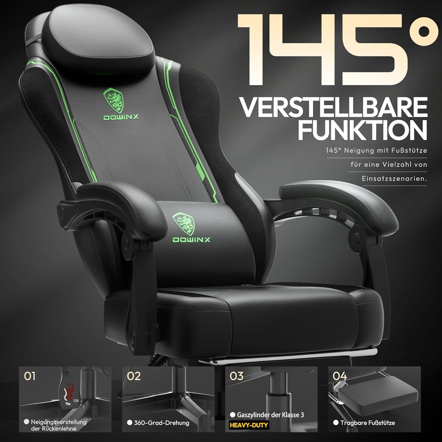 Dowinx Gaming Stuhl Racing Gamer Stuhl Ergonomisch Leder 150KG Green